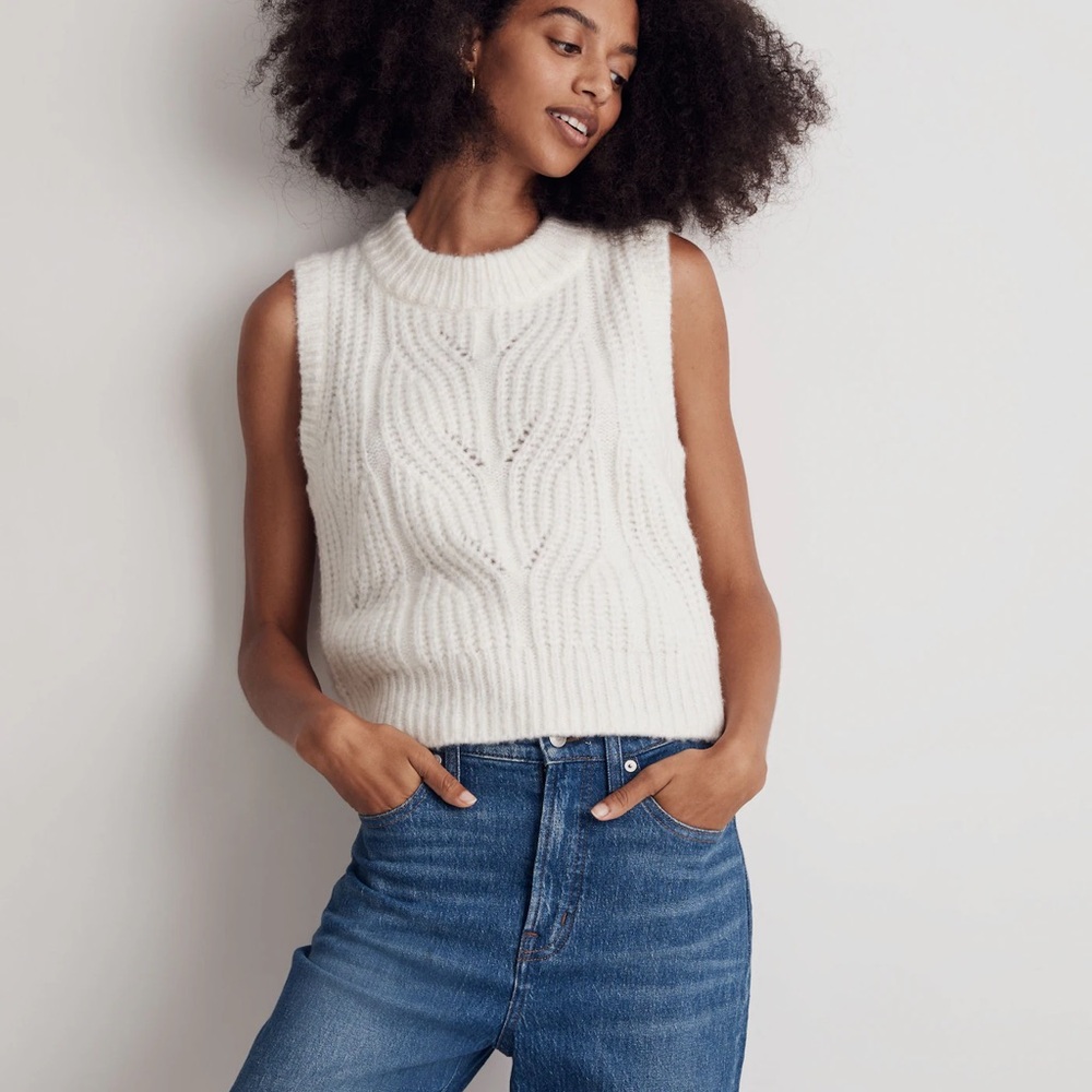 Madewell White Sleeveless Knit Sweater